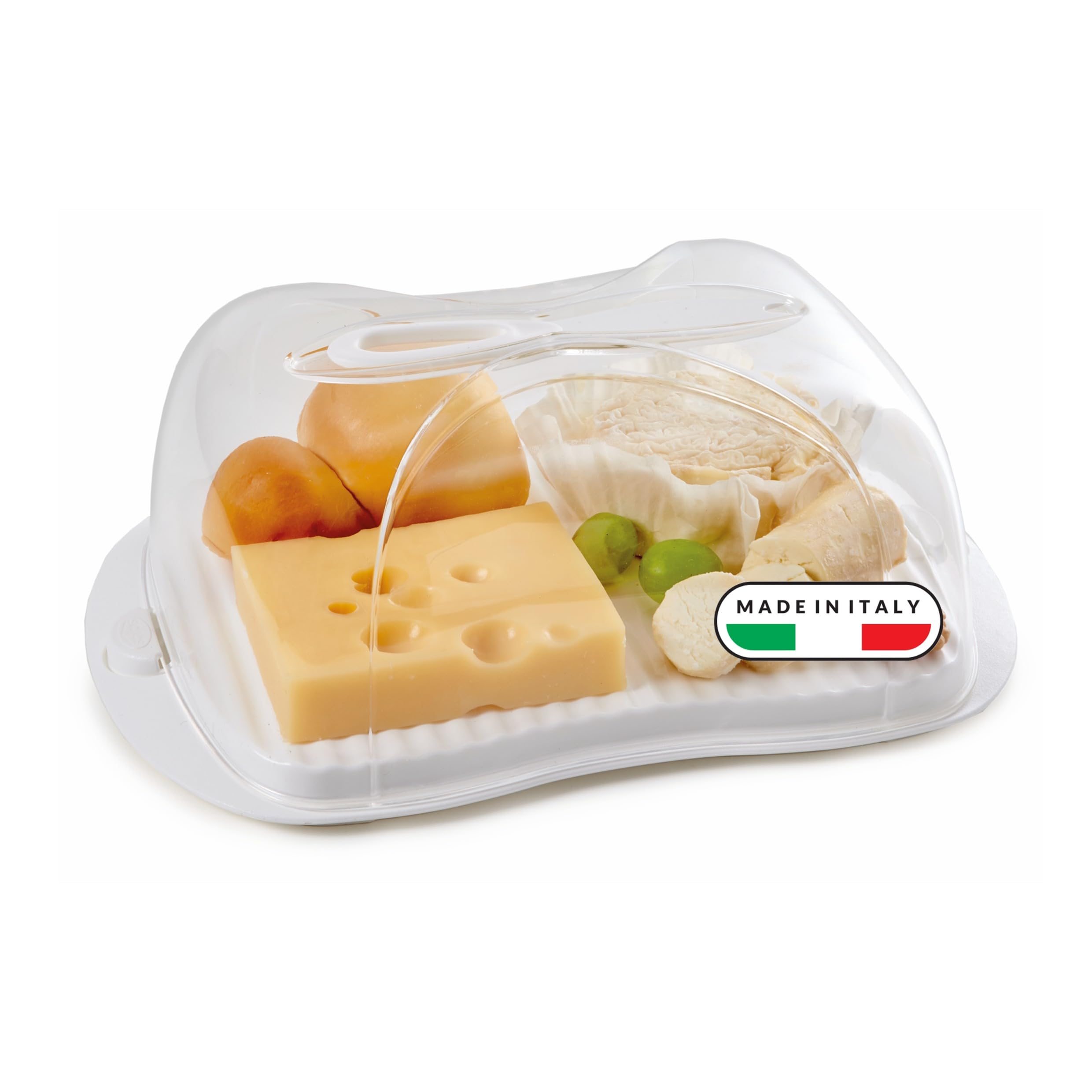 Snips Cheese Storage Container 3L, Cheese Box for Fridge with Transparent Dome, Tray and Knife, Cheese Keeper, Dishwasher Safe, 29.5 x 20.5 x 11 cm, Made in Italy