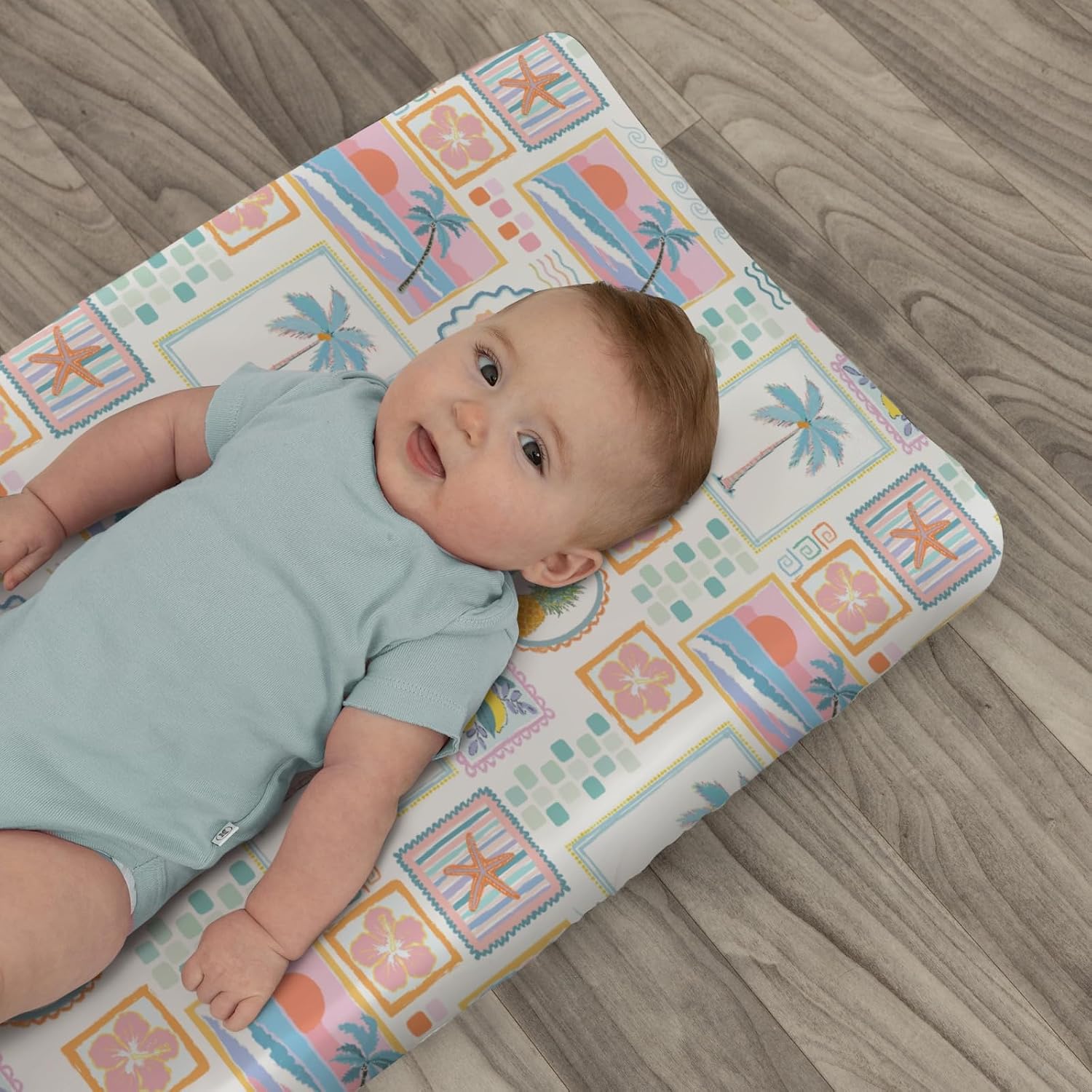 Colorful Beach Patchwork Changing Pad Covers for Baby Girls Boys Bright Summer Seashells Girly Fitted Change Table Pad Covers Mats Pineapple Lemon Palm Tree Soft Diaper Changing Pad Sheets 32''×16''