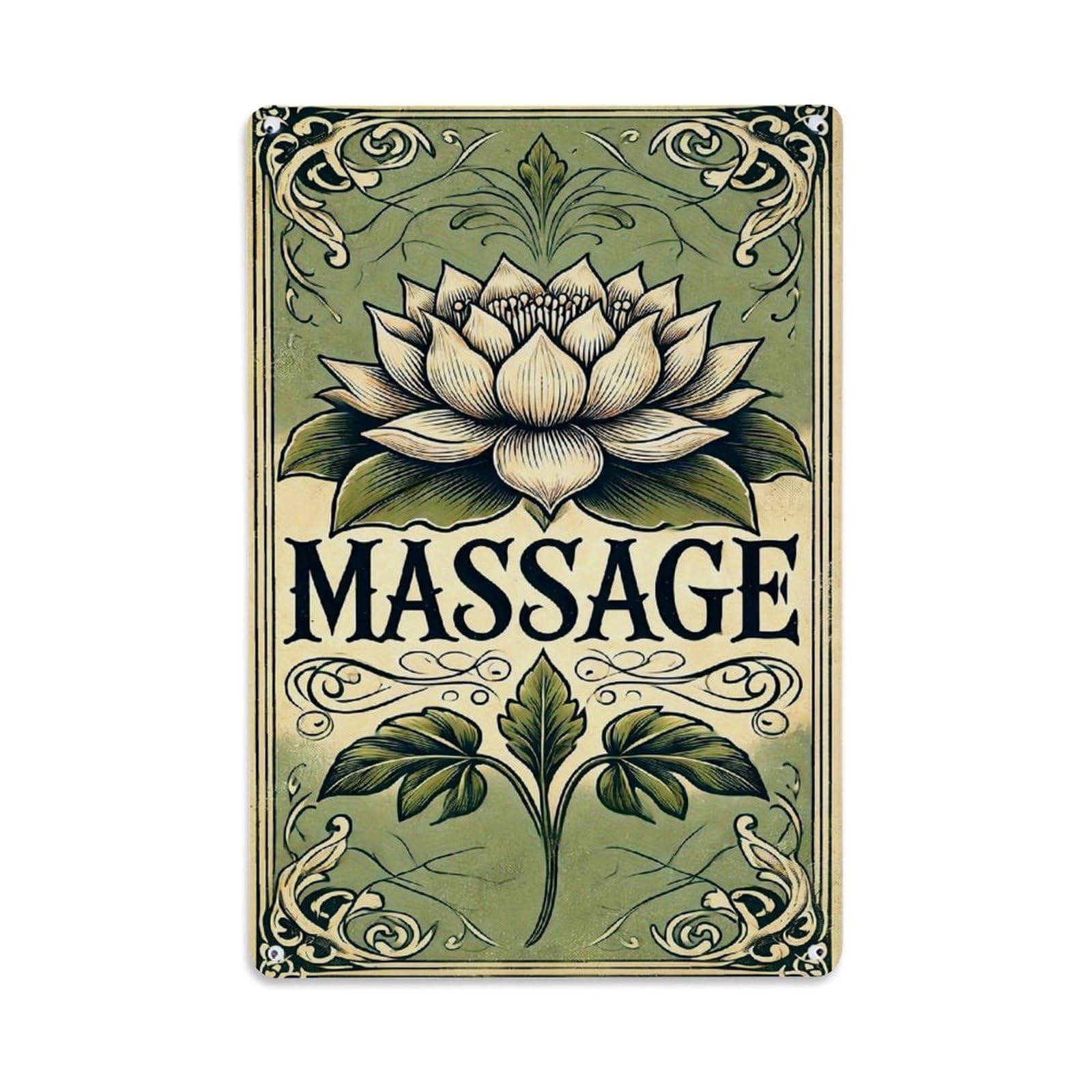 Jdfenggu Vintage Lotus Flower Massage Sign Art Retro Metal Tin Sign, Decor Art Poster For Bar, Home, Man Cave, Kitchen, Laundry Room Gift 8X12inch