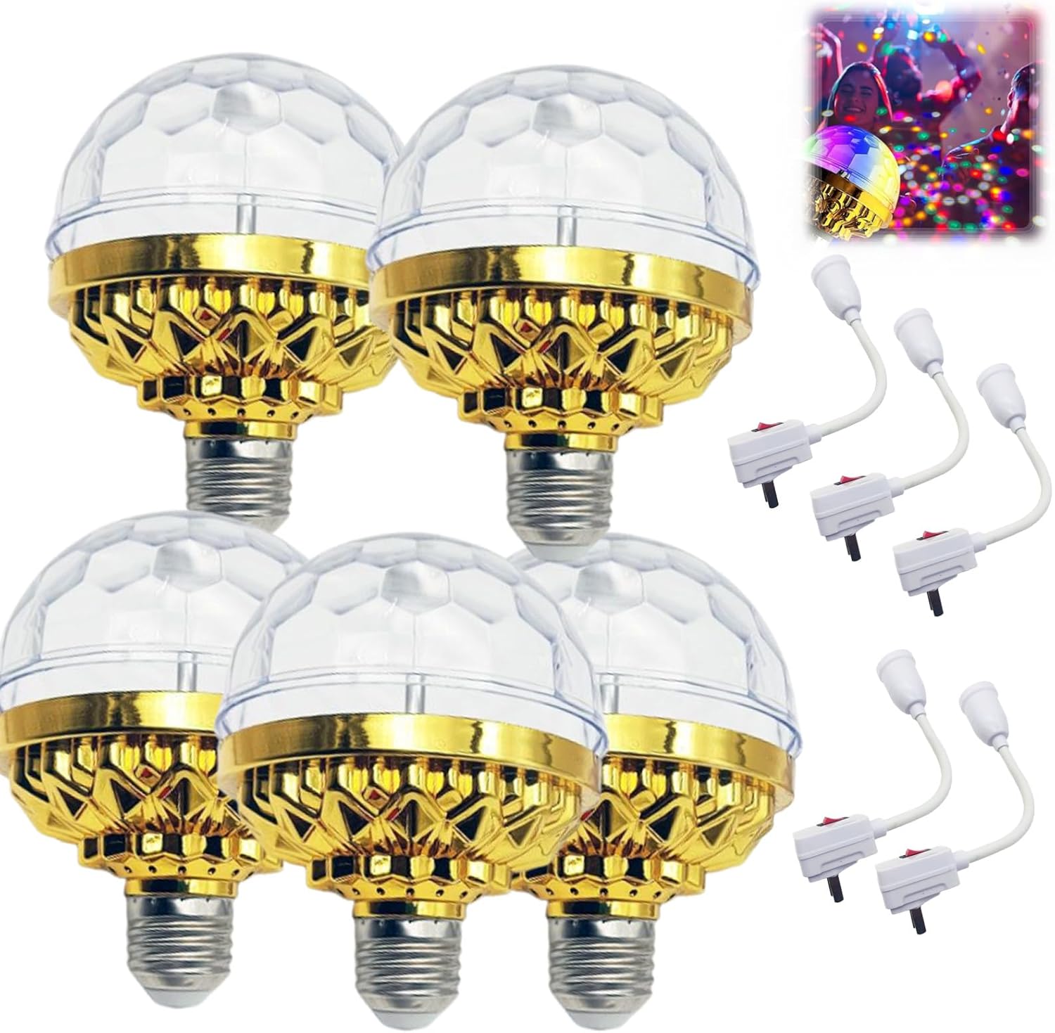 Colorful Rotating Disco Ball Light, LED Plug in Disco Ball Light, RgbDisco Lights Bulb, Plug in RGB LED Stage Lights for Home Room Dance Parties (5)