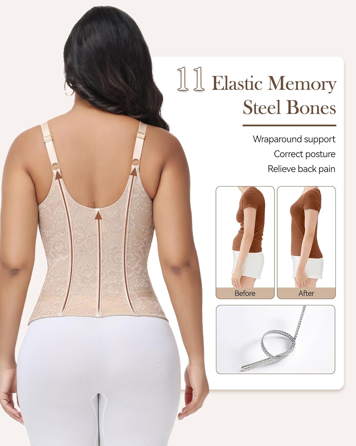 Lace Waist Trainer for Women Corset Tummy Control Shapewear V Neck Lace Faja Body Shaper for Women with Back Support - Image 3