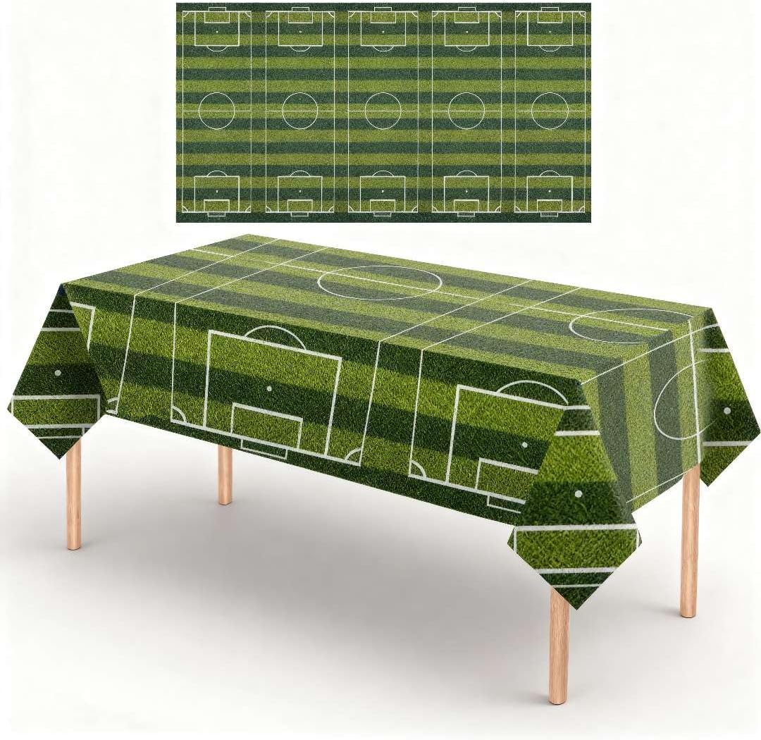 1 Pack Soccer Plastic Tablecloth 54 x 87 Inch Long Rectangular Table Cover for Buffet,Birthday Party Holiday Dinner,Picnic or Tablecloth for Kitchen Event Use
