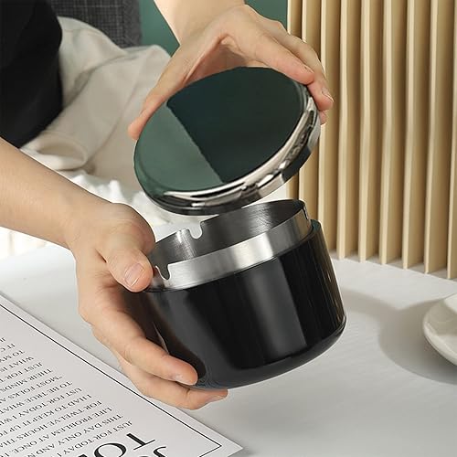 Miniatura 7 de Cenicero de cigarrillos para exteriores con tapa, caja decorativa moderna sin humo, soporte de ceniza de plástico con forro interior de acero