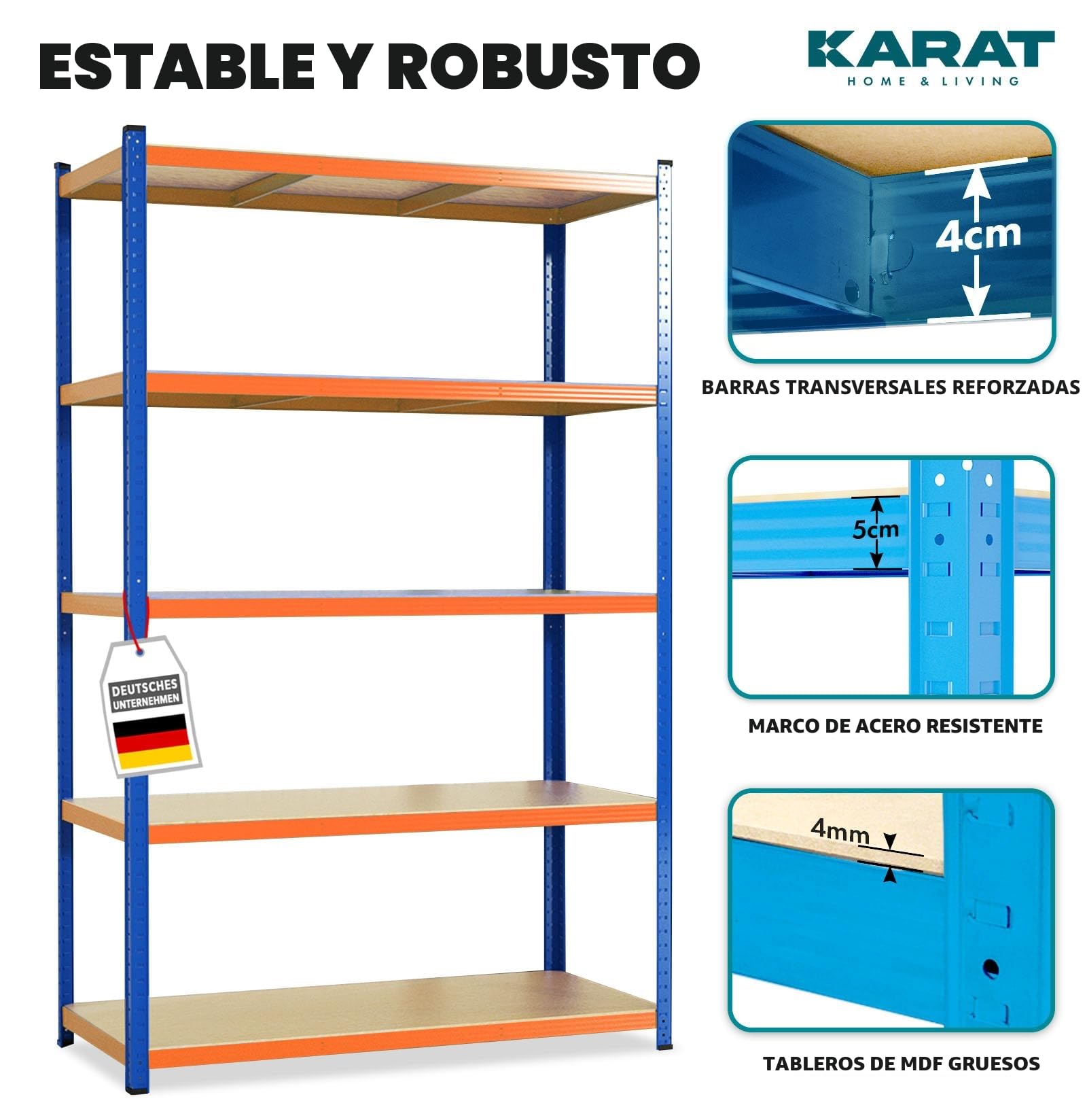 KARAT Estanterías de carga pesada para garaje, sótano, taller - Estantería modular - Estantería de gran luz - Estantería de almacén - Estantería de sótano - Estantería de esquina - Estantería para