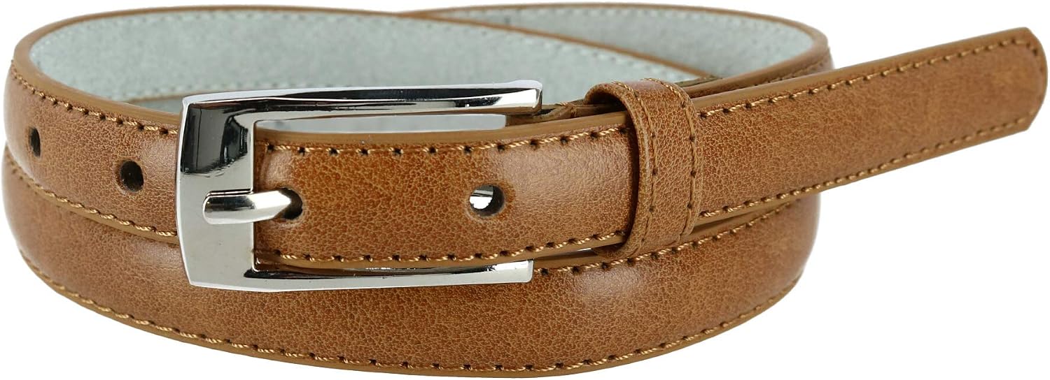 CTM Women's 3/4 Inch Skinny Leather Dress Belt Silver Buckle image 5