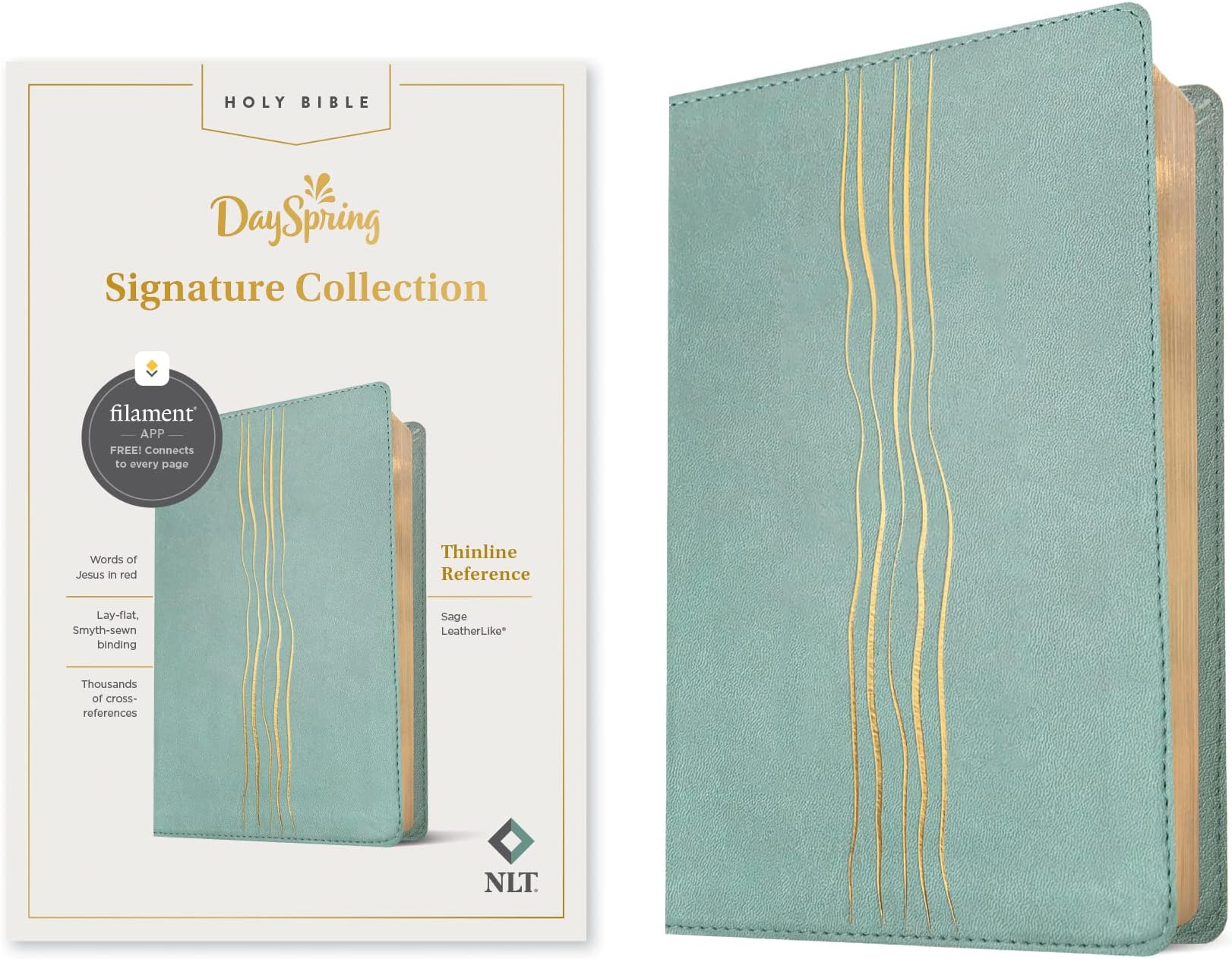 NLT Thinline Reference Bible, Filament-Enabled Edition (LeatherLike, Sage, Red Letter): DaySpring Signature Collection