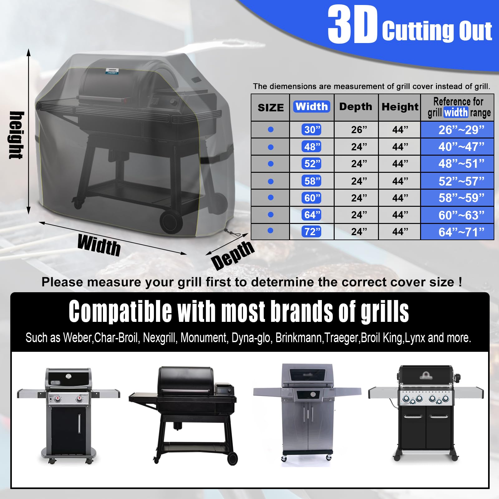 LIBZAKI - Copertura per barbecue 420D, impermeabile, resistente alle intemperie, antistrappo, anti-UV, resistente allo sbiadimento, copertura per griglia a gas per Weber, Char Broil, Nexgrill, ecc