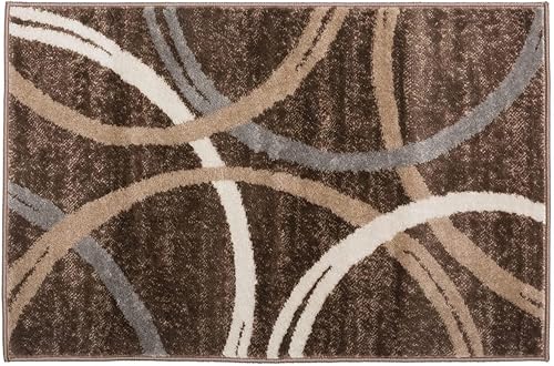 Miniatura 296 de Rugshop - Alfombra moderna con diseño de círculos ondulados Negro -,Azul,Marrón,Gris,Rojo -,Amarillo