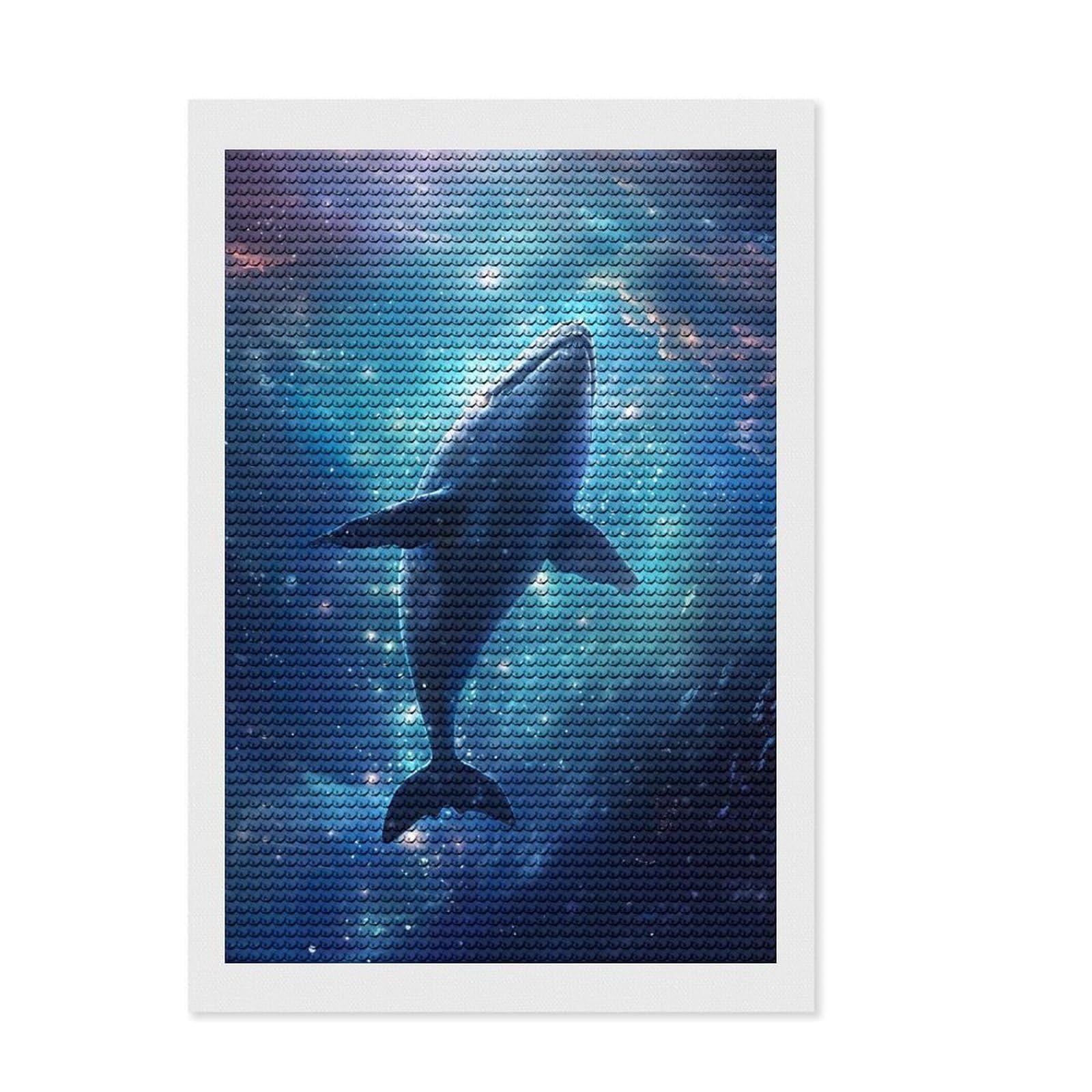 Junmoney Whale Shark Diamond Painting Set 8"x12", Christmas Gift, Adhesive Canvas, Vintage Style Decor, Canvas Picture, Round Gems