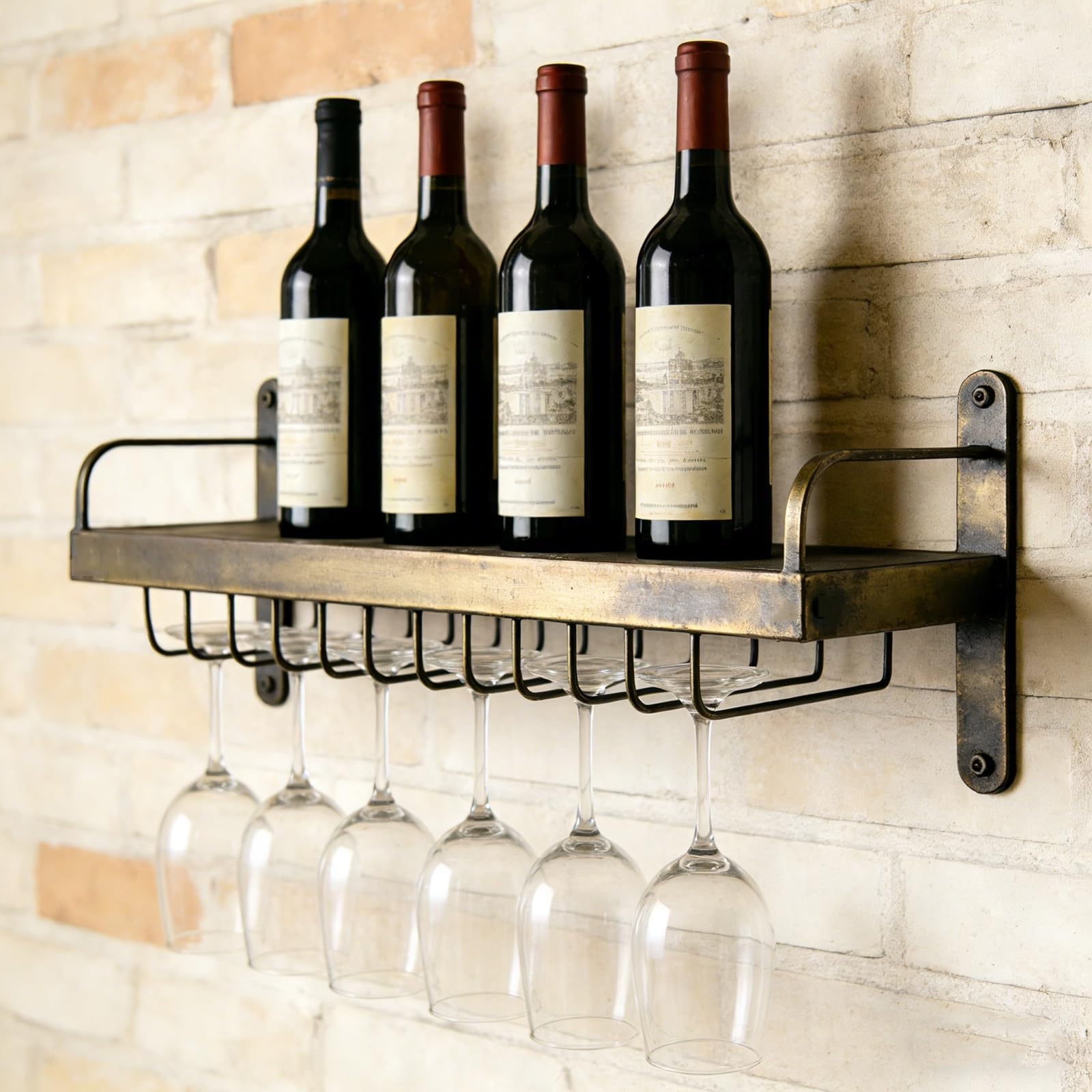 Étagère en métal et support pour verres à pied suspendu cuisine et bar
