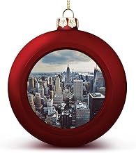 New York Fashion City Christmas Ball Ornaments - 3 Inch Red Shatterproof Xmas Tree Hanging Decor with Lanyard, Holiday Wedding Party Decoration Keepsake Gifts