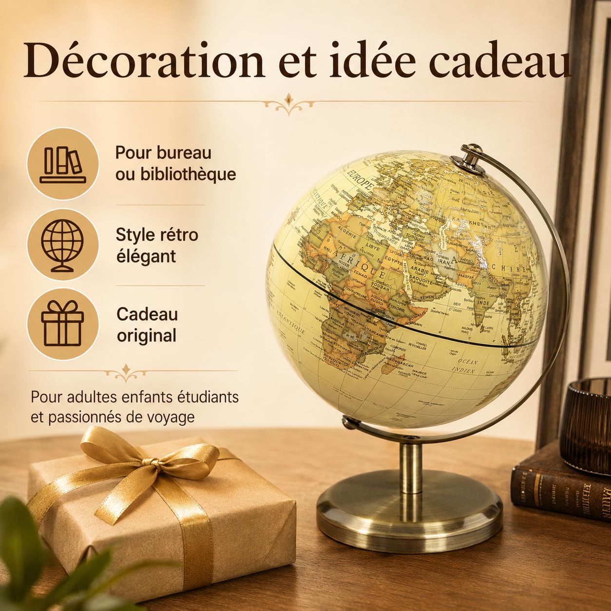 Exerz 14cm Globe Carte en Français- Mini Globe Terrestre Antique Couleur Vintage