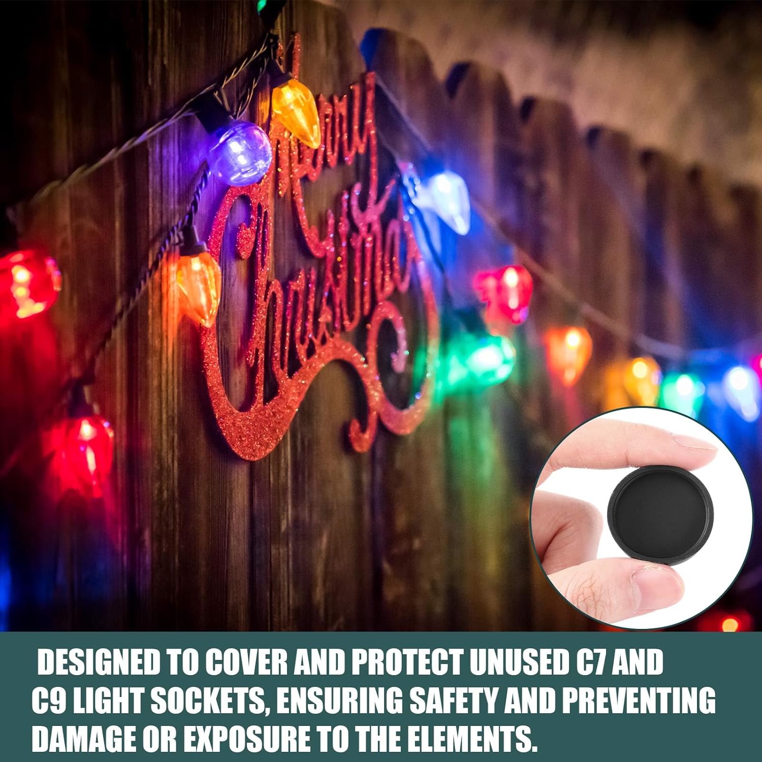 50 Pcs Christmas C9 C7 Socket Cap Light Bulbs Safety Plugs Double Sided Stringers Light Socket Cap Covers for Most Standard C7 C9 Unused Lamp Outdoor Indoor Roof Holiday Covering (Black)