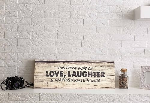 Miniatura 3 de Decoración de pared con citas en lienzo estirado, con texto en inglés This House Runs On Love, Laughter & Inappropriate Humor Cartel artístico