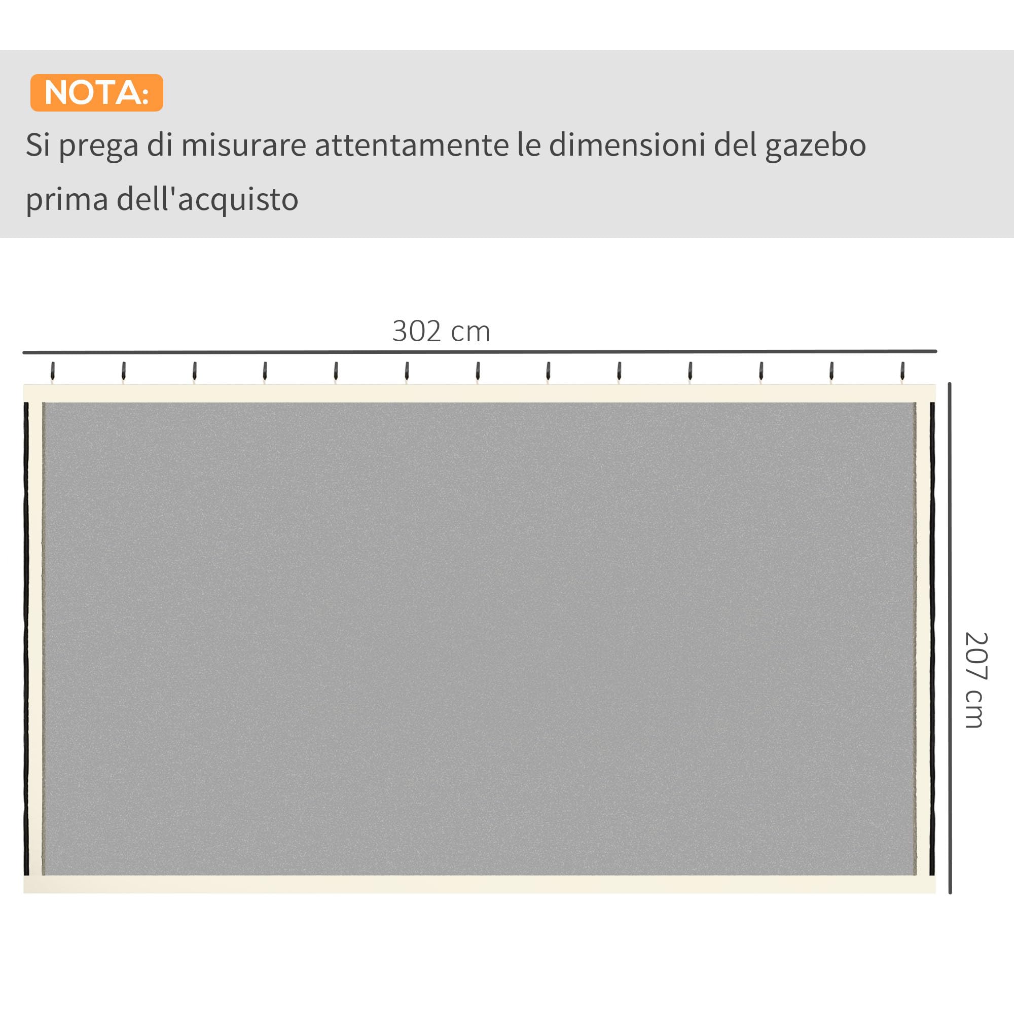 Outsunny Zanzariera per Gazebo, Tende Zanzariera di Ricambio Universale, 302x207cm, Nero, Beige