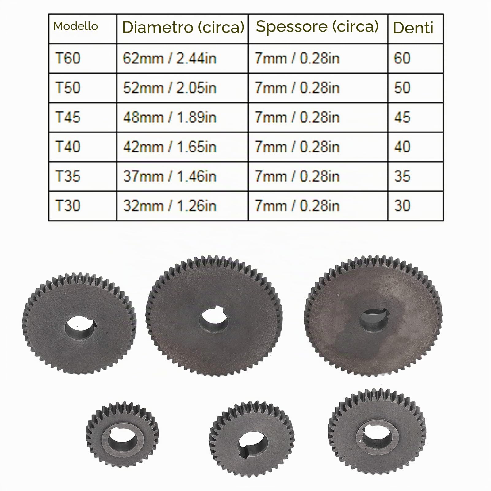Ingranaggi per Tornio 9 Pezzi Set in Metallo con T60 T50 T45 T40 T35 T30 - Kit Ingranaggi per Macchine di Taglio e Torni Industriali, Componenti di Ricambio
