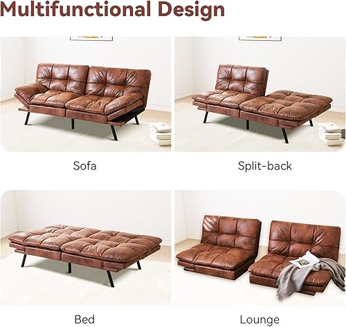 Miniatura 23 de Hcore Sofá cama convertible con respaldo dividido para sala de estar, oficina, apartamento, sofá biplaza de espuma viscoelástica, sofá pequeño Gris