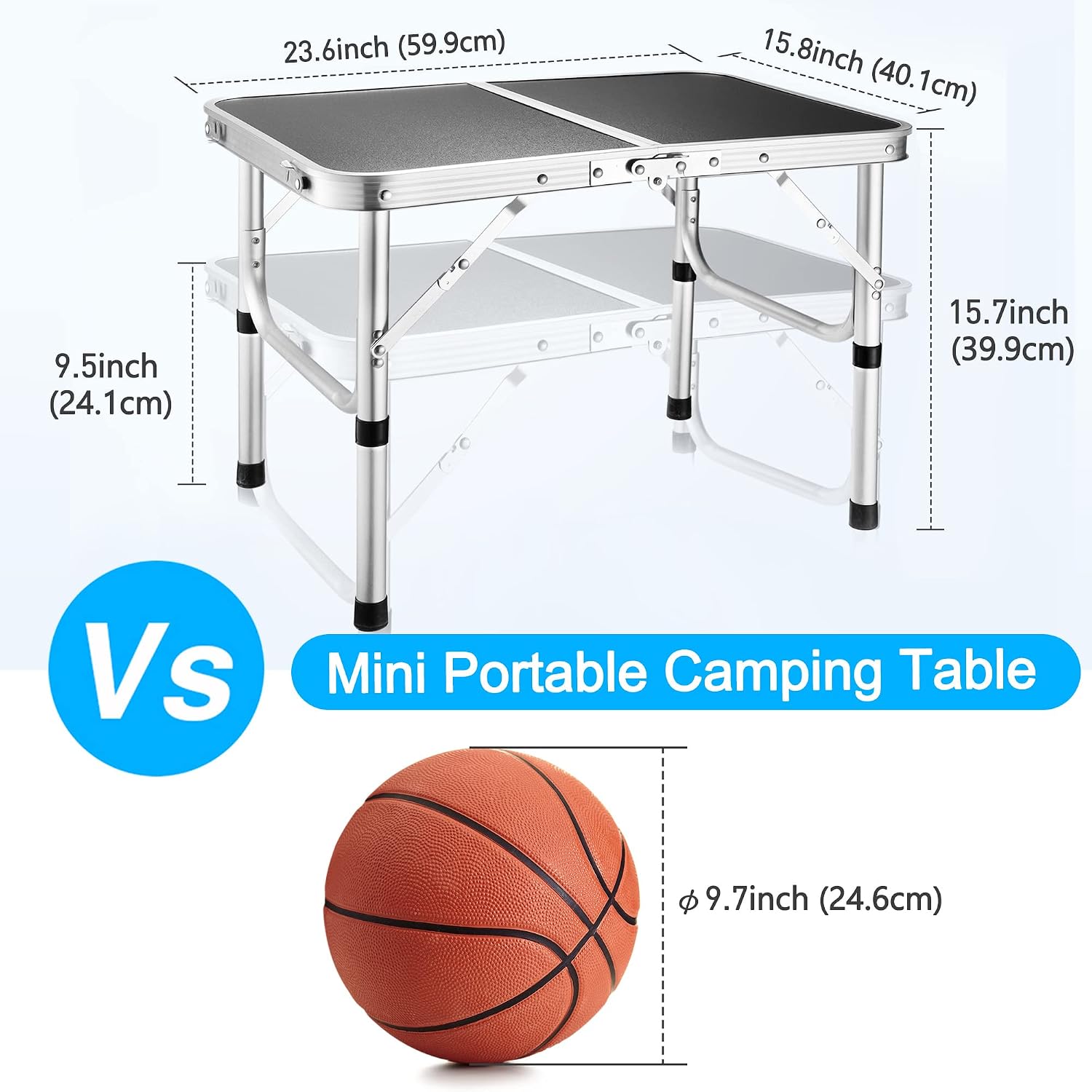 Mini Camping Table, FiveJoy Small Lightweight Adjustable Camp Table, Weatherproof and Rust Resistant Table for Outdoor Picnic Beach Backyard, Father's Day, 23.6 x 15.7 Inch
