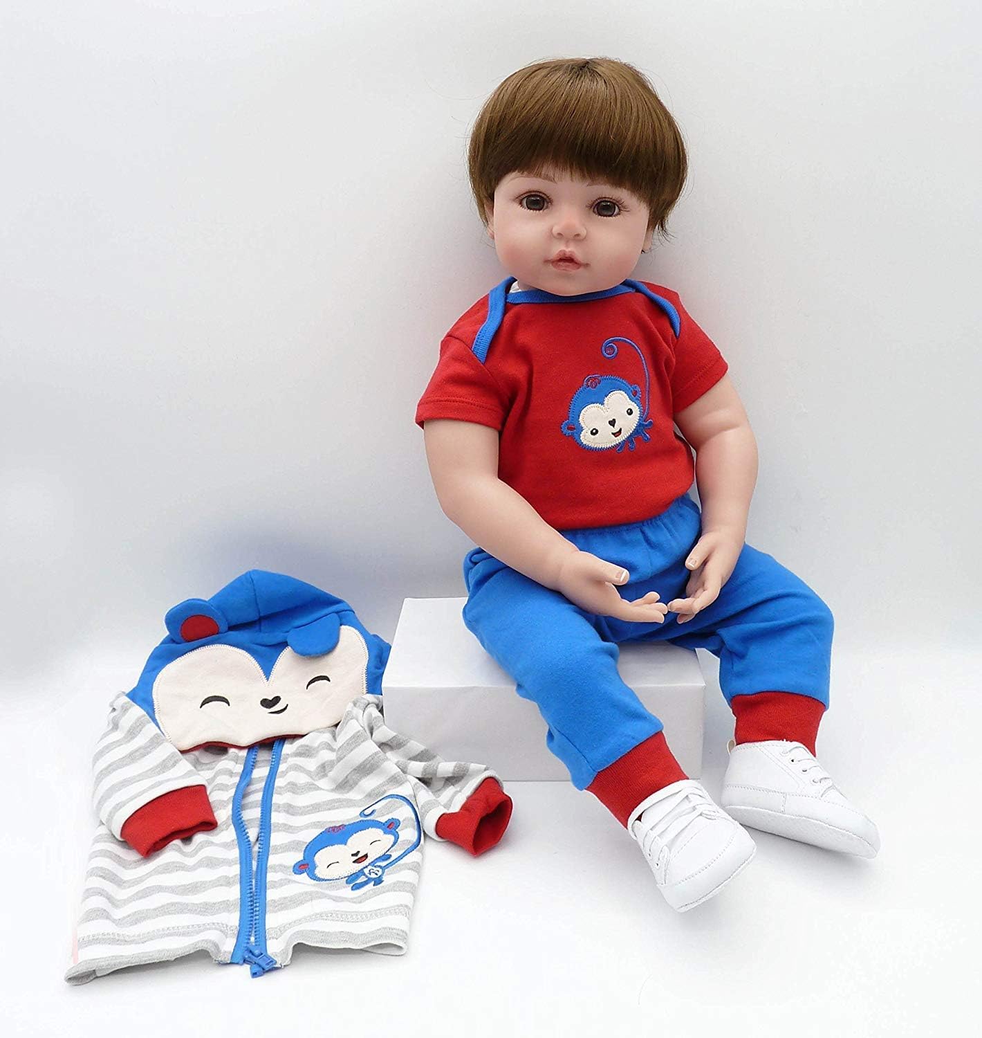 Reborn Baby Doll Clothes Boy for 17- 18 inch Babydolls Blue Monkey Outfit Baby Boy Clothes Reborn Doll Accessories 3pcs