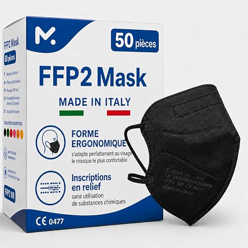 50 x Masque FFP2 Made in Italy noires Certifiés CE 