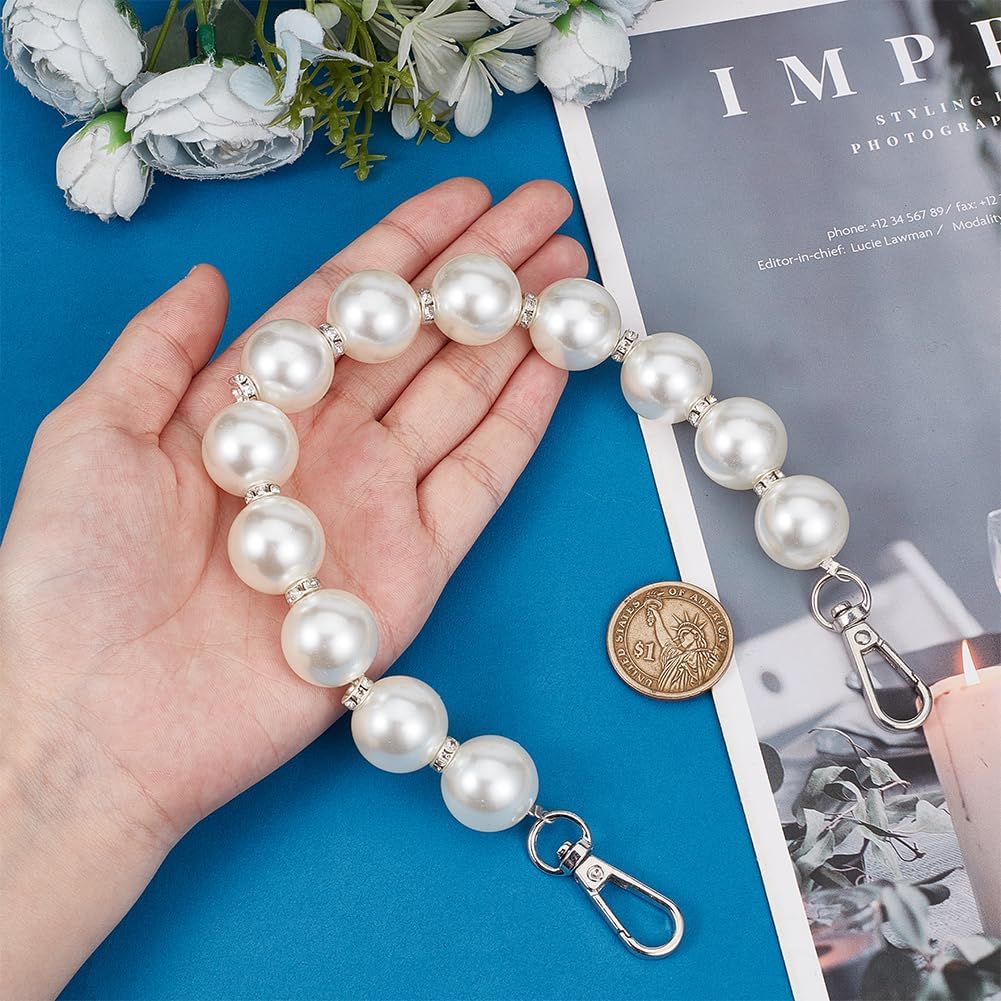 Beebeecraft 2Pcs Pearl Beaded Bag Chain with Swivel Clasps Bead Purse Handle Replacement Handbag Chain Accessories Decoration for Women Wallet Tote Shoulder Bag Purse Making Supplies 34.5~35cm