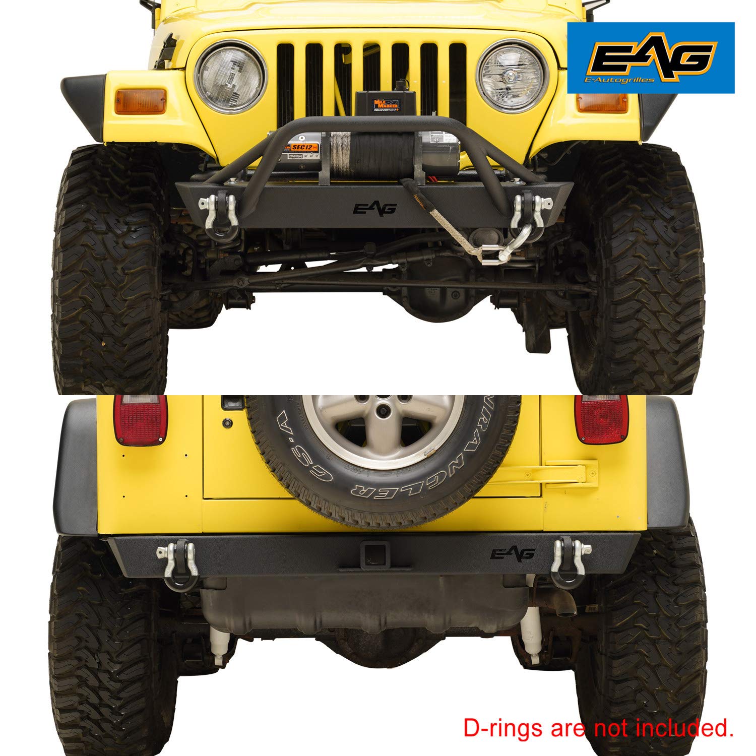 EAG Front Bumper and Rear Bumper Combo Black Textured Offroad Fit for 8706 Wrangler TJ YJ Buy