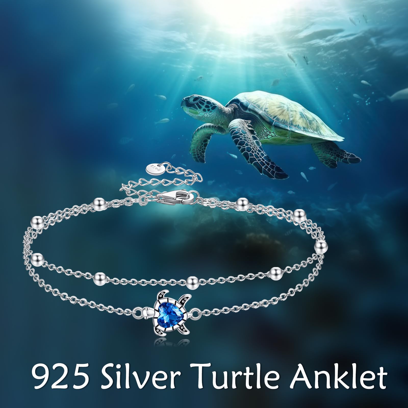 POPLYKE Bracelet de cheville en argent sterling 925 avec cœur/ancre/tortue de mer pour femme