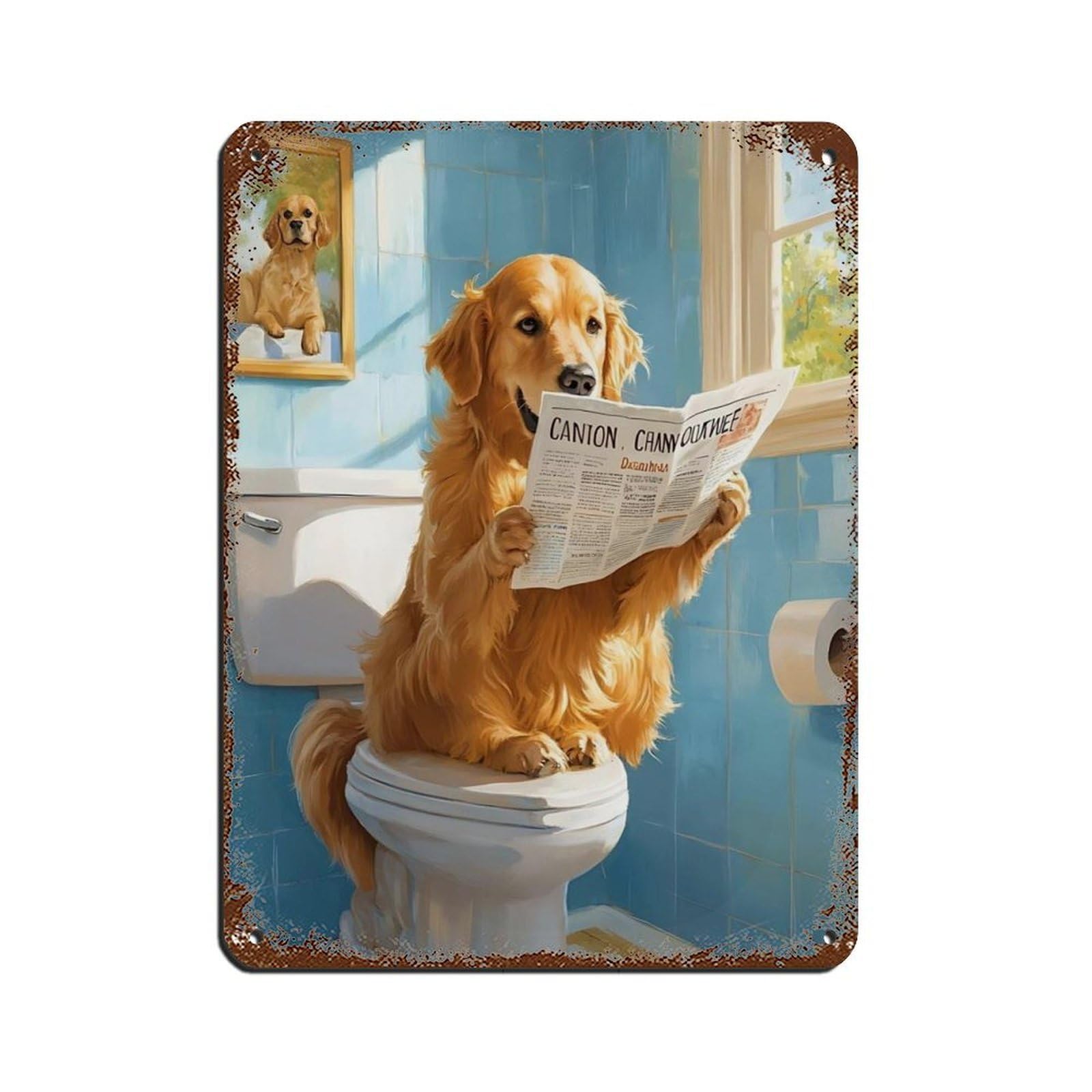 Lxwnze 30L X 40W Cm Golden Retriever Reading Newspaper Tin Sign Vintage Metal Pub Club Cafe Bar Home Wall Art Decoration Poster Retro 12X16inch(30X40cm)