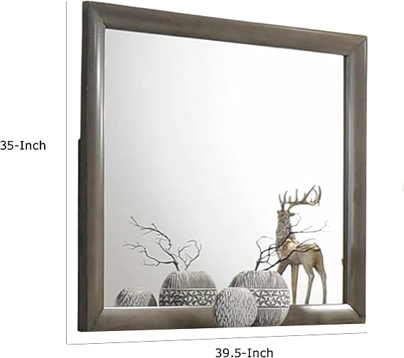 Benzara Simo Dresser Vanity Mirror-40 Inch Modern Dark Gray Solid Wood Frame