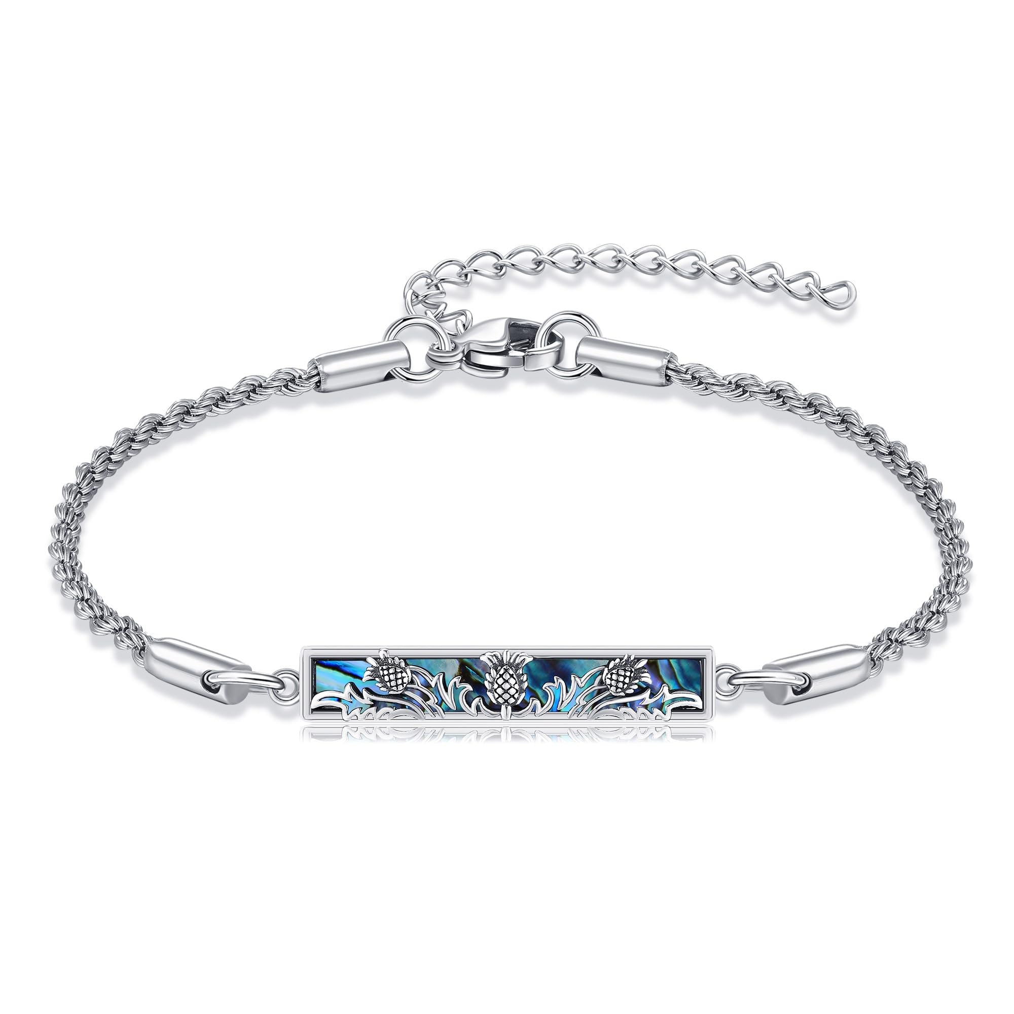 ONEFINITY Regali scozzesi in argento sterling 925 cardo scozzese abalone braccialetto di cardo scozzese regalo per donne