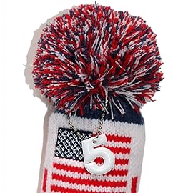 Craftsman Golf US Flag Knit Pom Pom White Blue Red 5 Fairway Wood Head Cover Headcover for Callaway Mizuno Cobra Taylormade (5 Wood Cover)