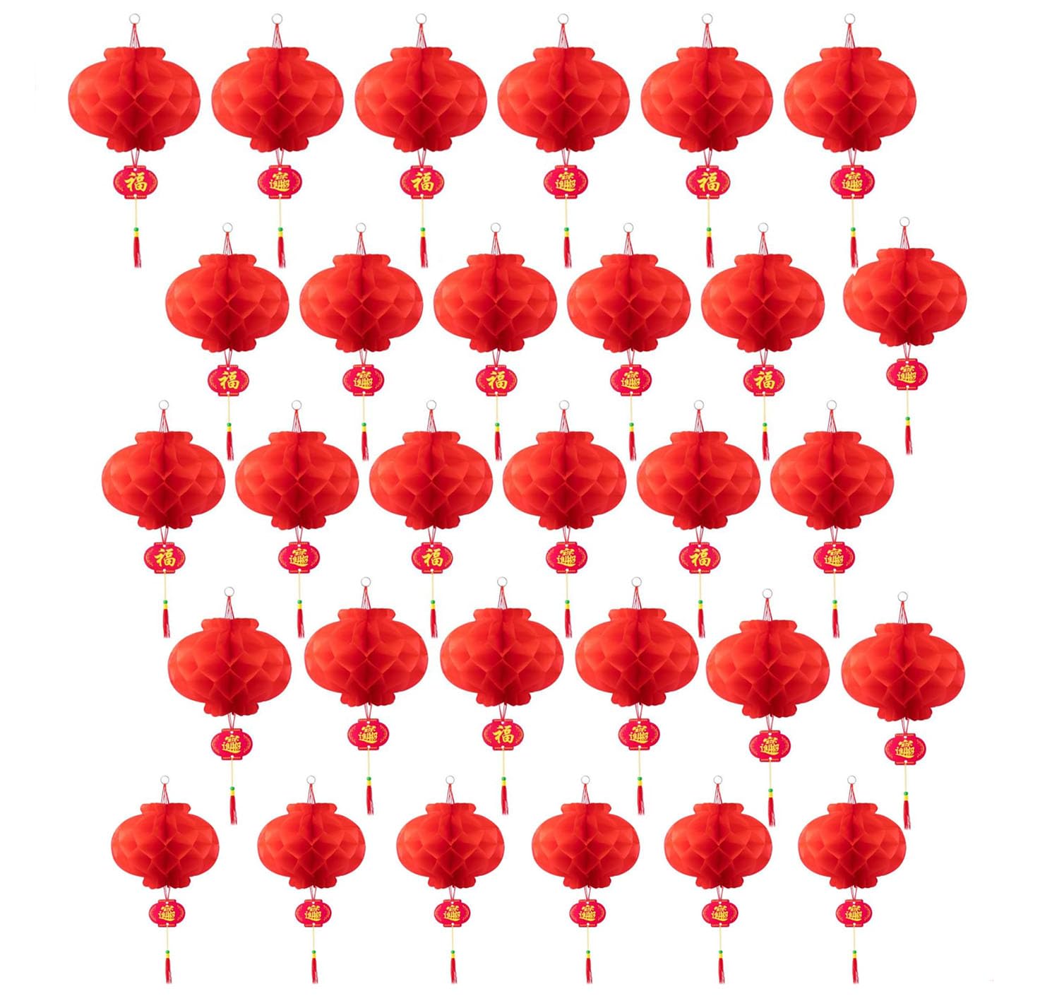 20 lanterne decorative cinesi in carta rossa, diametro 15 cm