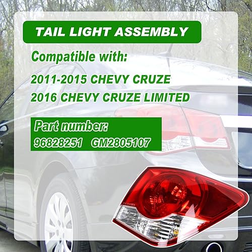 Miniatura 2 de Luz trasera compatible con Chevrolet Cruze 2011-2015 Conjunto de lámpara de luces traseras derecha luz de freno del lado del pasajero reemplazar