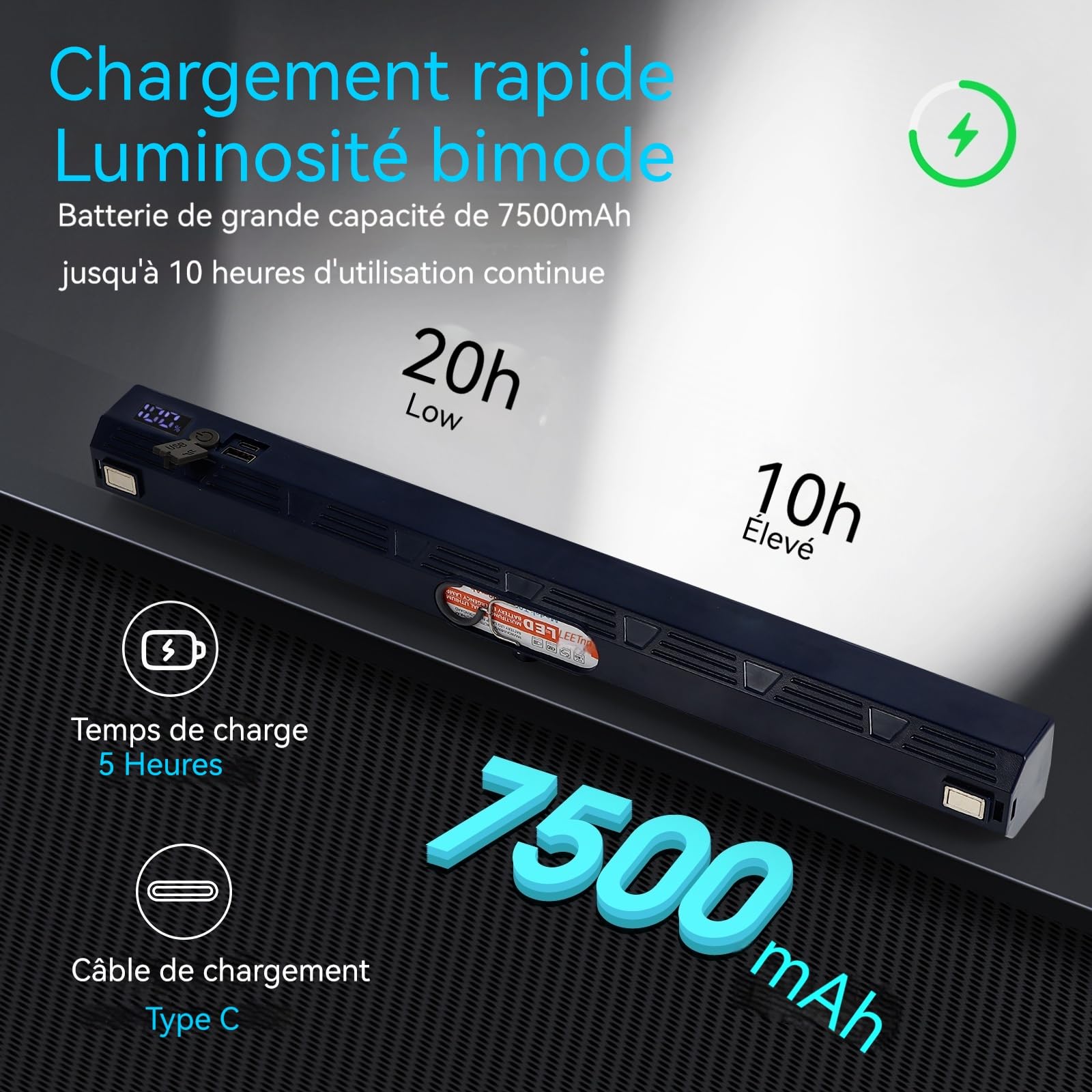 LETOUR Baladeuse LED Mécanicien Rechargeable 216 LEDs Lampe de Travail Aimantée 7500mAh Super Lumineuse Dimmable Pour Atelier Garage Moto Auto