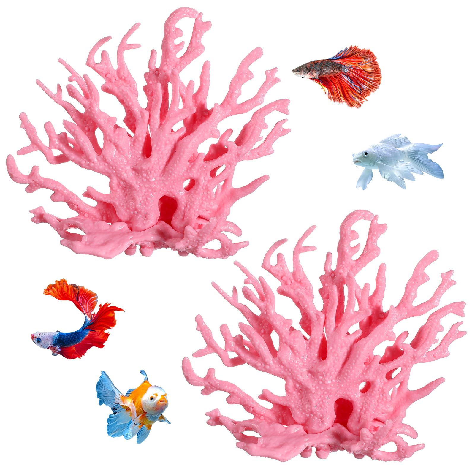 Bruislard Artificial Coral Reef Decor, Pink Fish Tank Decor 2 PCS Pink Fake Coral Corals for Fish Tank Aquarium Corals Decoration 12.8x5.4x11.1cm