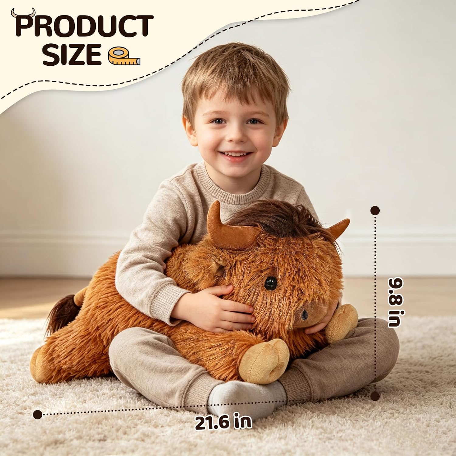 WDXDSOB Weighted Highland Cow Stuffed Animals, 4.2 Lbs Weighted Highland Cow Plush for Kids & Adults, 21.6 Inch Large Cattle Pillow Toy Gift for Christmas Birthday Gift image 3
