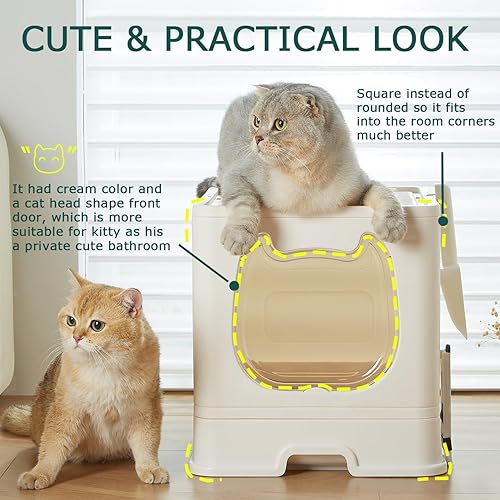 Miniatura 8 de Pawsayes Foldable Cat Litter Box with Lid Covered Kitty Litter Pan for Growing Cats Fit for Small and Medium Cats