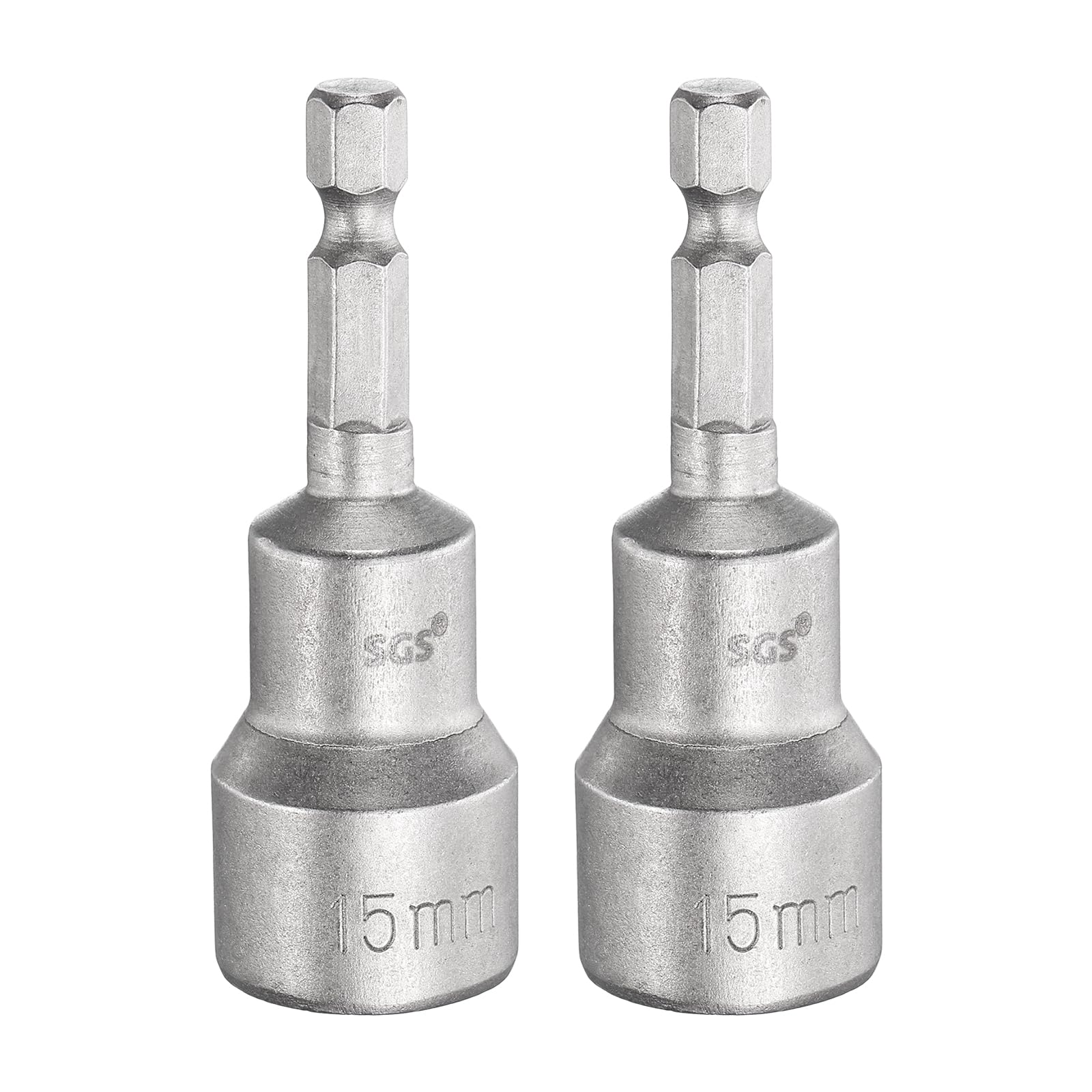 sourcing map 2pcs Nut Driver Drill Bit 15mm Metric Socket 1/4" Hex Shank 2.56" (65mm) Long Magnetic 6-Point Sockets Quick Change CR-V Steel Bolt Setters for Power Drill Drivers — image 1