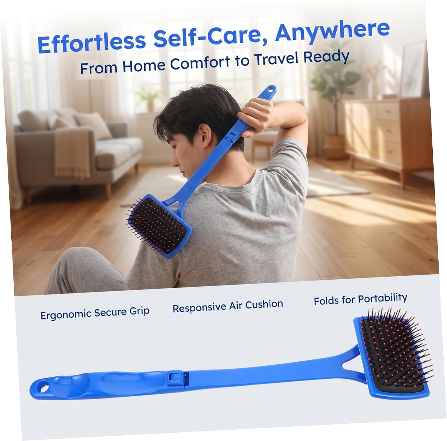 Foldable Long Handle Back Scratcher with Silicone Bristles