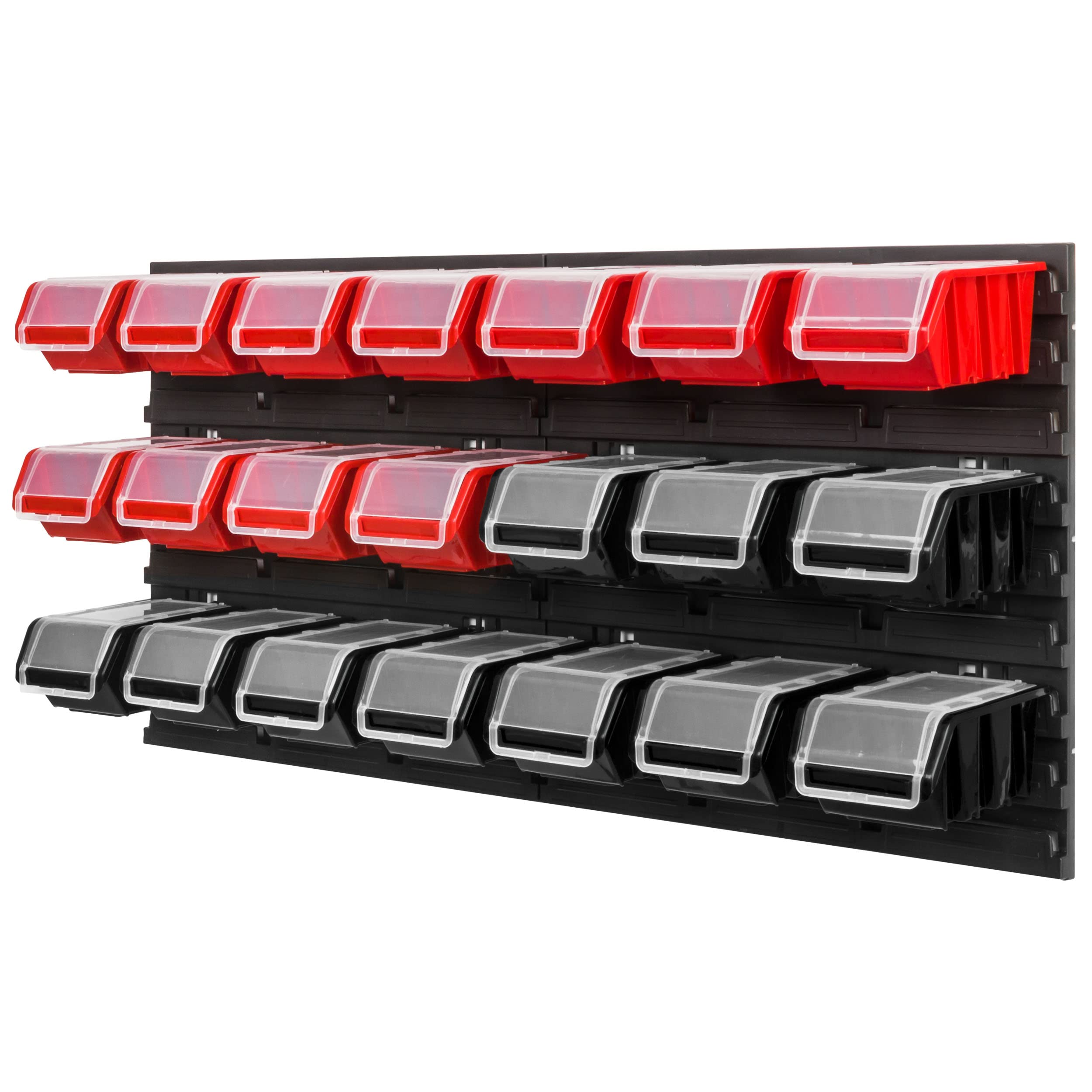 Étagère d'atelier 78 x 39 cm 21 pièces Étagère murale avec boîtes empilables Plaques murales extra forte étagère de rangement murale perforée pour véhicules chauds Étagère de garage (rouge noir)