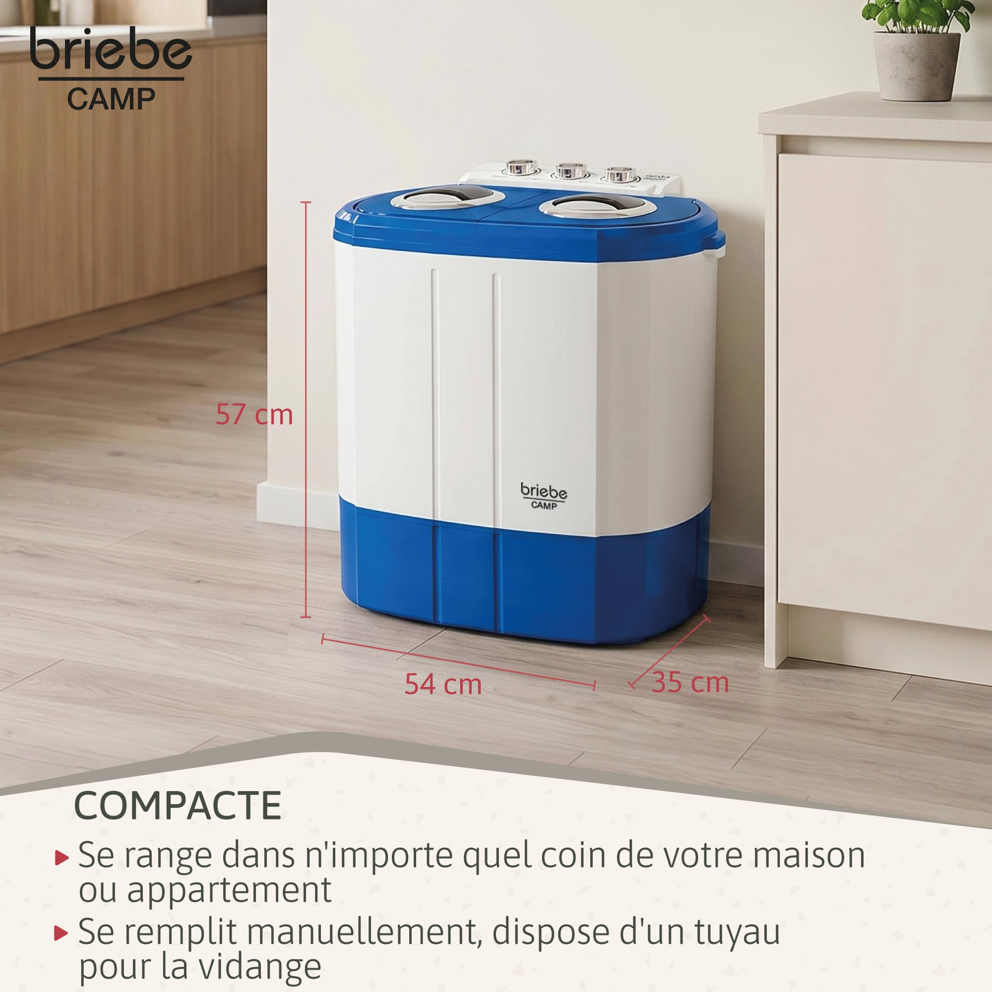 briebe Camp Mini Machine à Laver Portable 3 kg Essorage Camping Caravanes Bleu/Blanc