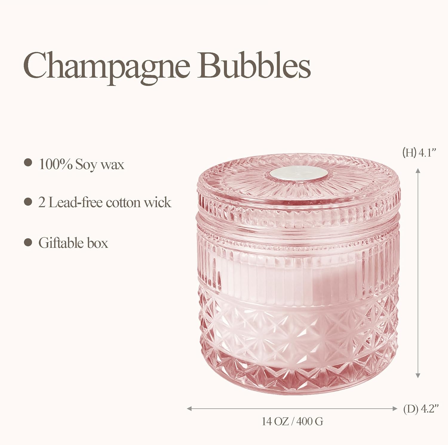 Chloefu LAN Pink Crystal Candles Champagne Bubbles Candle for Home Scented, Non-Toxic, Unique Meditation Spiritual Gifts, 14 oz, Valentines Day Gifts for Her Mom Friends Wife Sister Stocking Stuffers