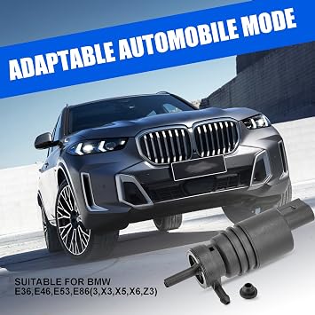 1pc Car Window Washer Pump Reinforced Nylon Shell Windshield Windshield Satellite Spray Motor Replacement OEM 67128362154 Accessories for BMW E36 E46 E53 E86 3, X3, X5, X6, Z3 Black