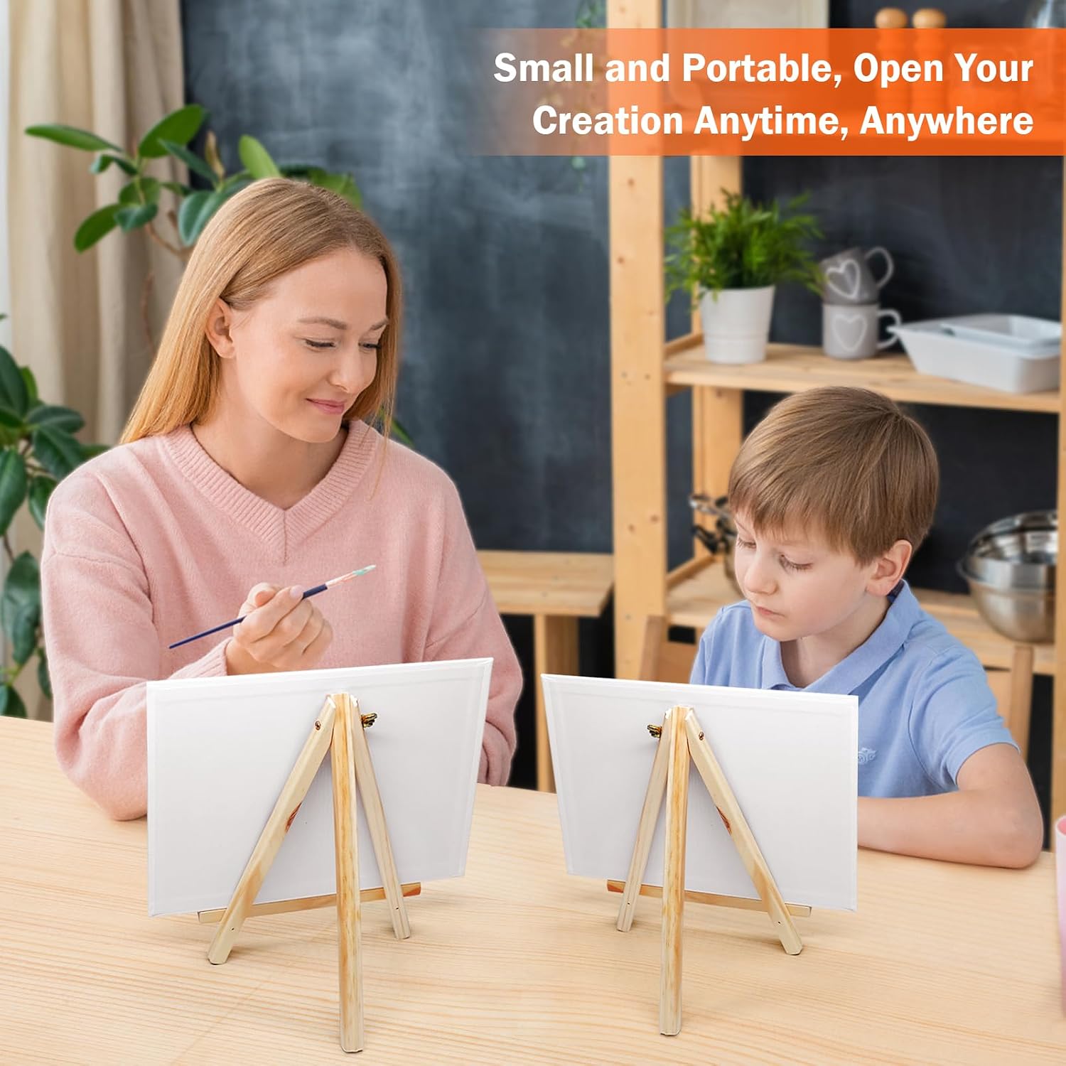 8 Pack 8x10 in Canvas Boards for Painting,Canvas for Painting with 9.5" Easel, Art Canvas Painting Kit with 10 Brushes & 2 Paint Tray for Acrylic Pouring Oil Water Color Gift…