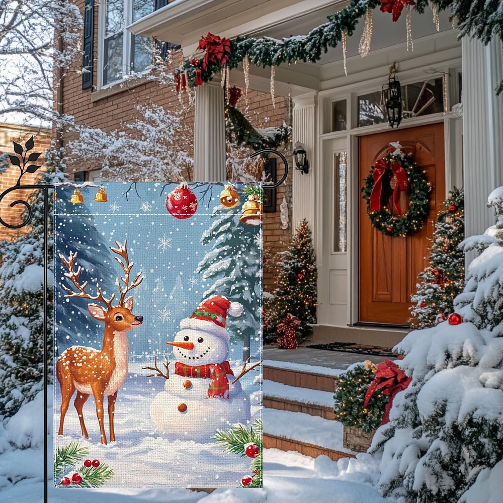 Winter Snowman Garden Flag for Outside Christmas Reindeer Snowflake Welcome Yard Flag 12x18 Inch Double Sided Burlap Holiday Farmhouse Outdoor Flag Home Decoration - Image 6