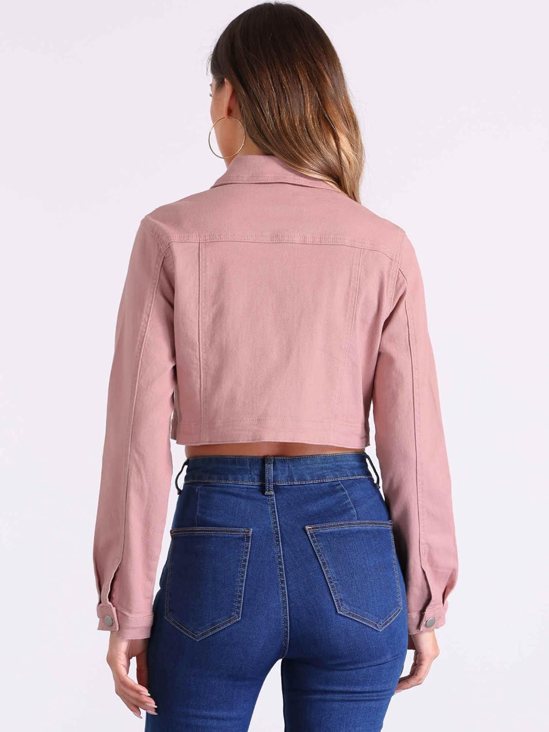 Allegra K Denim Jacket for Women's 2025 Casual Collared Long Sleeve Crop Jean Jackets - Image 3