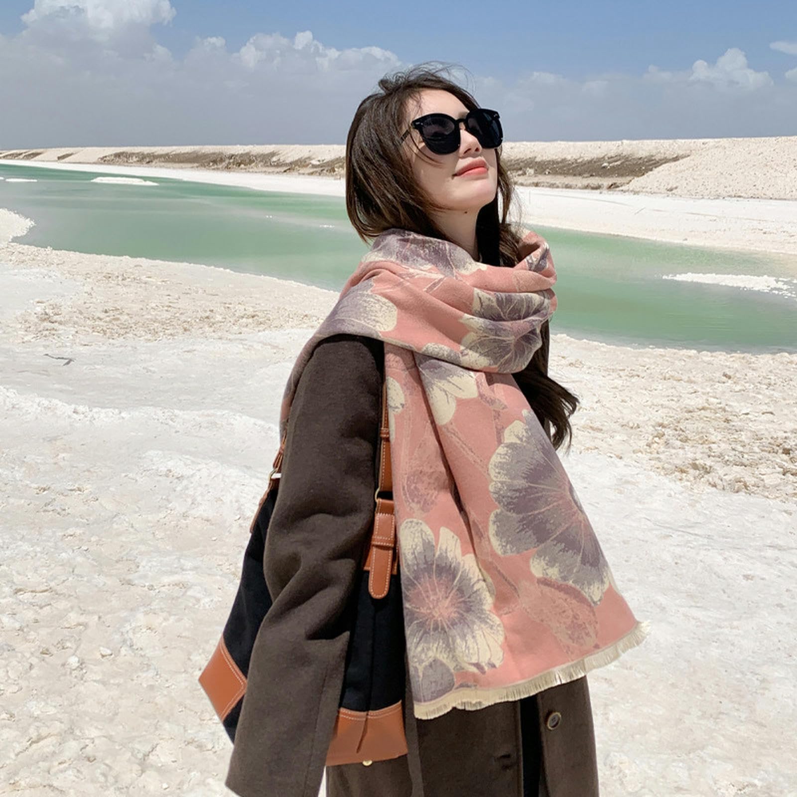 Sciarpa Donna Sciarpa Femminile Imitazione Cashmere Scarf Femmina Fashion Wear Neck Temperament Napsel Large Shawl Ladies Regalo-Rosa