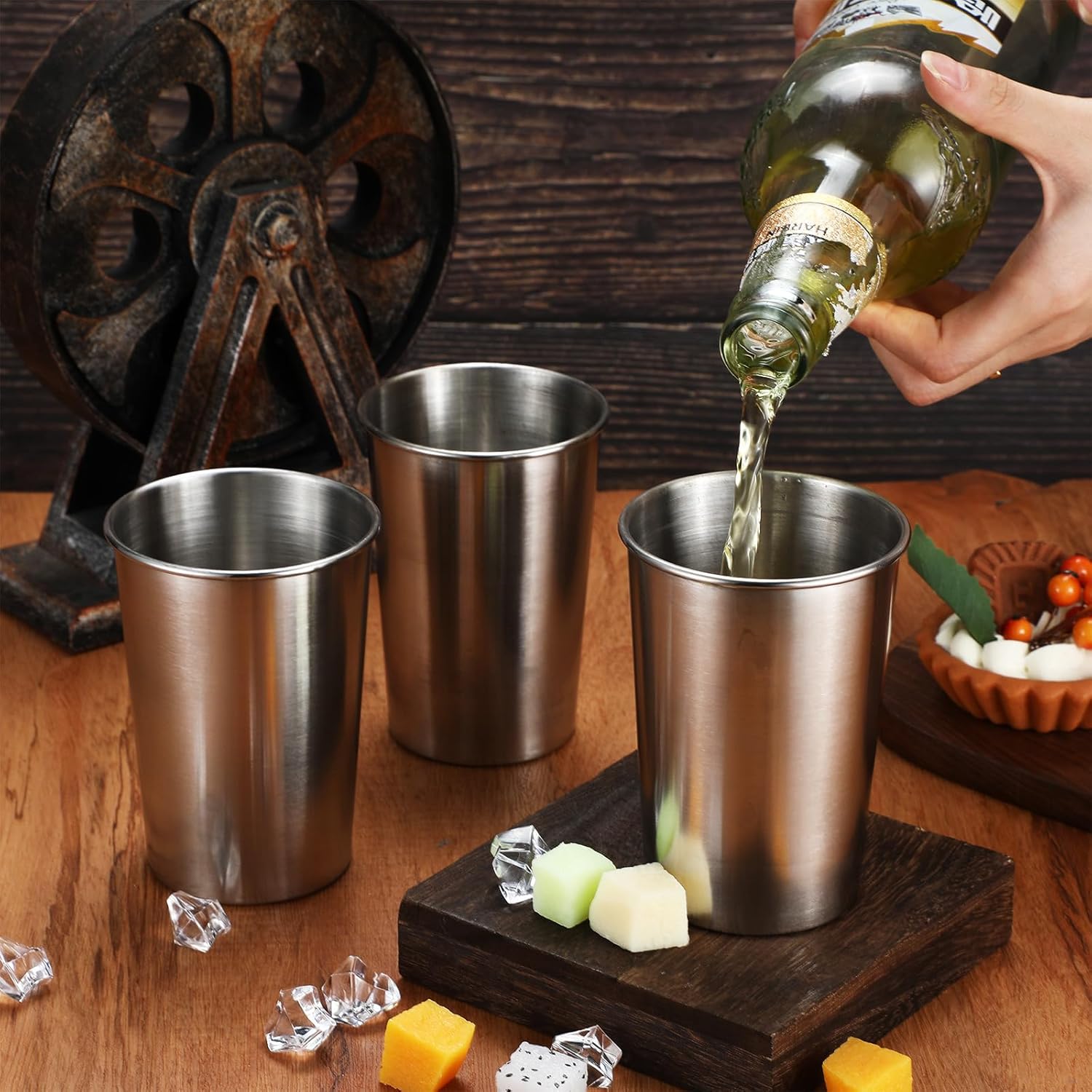 Uiifan 32 Pcs 12 oz Stainless Steel Cups for Adult Unbreakable Metal Stackable Camping Cup Stainless Steel Drinking Glasses Tumbler for Home Travel Outdoor Activities(Silver)