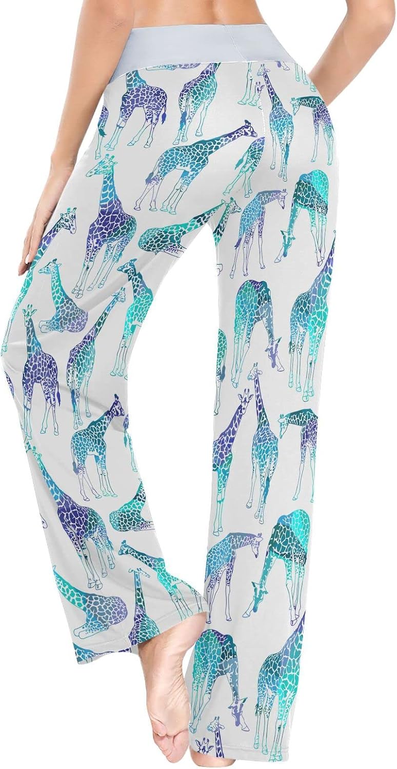 Abstract Giraffes Pattern Womens Comfy Drawstring Lounge Pajama Pants Wide Leg Sleepwear Bottom XS