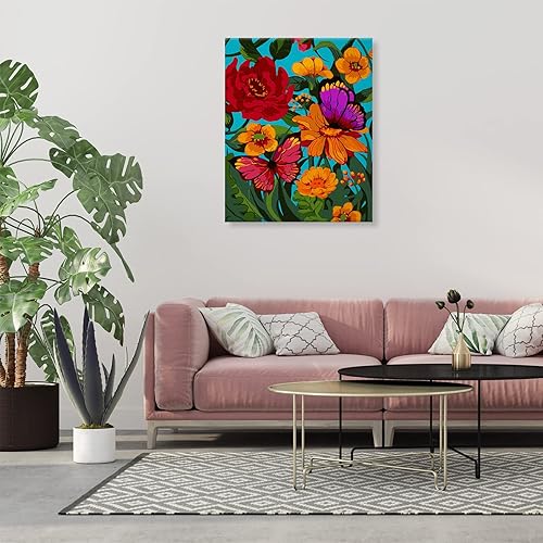 Miniatura 7 de Pintura por números para adultos, flores de primavera, mariposa, kit de pintura predibujada al óleo para principiantes, lienzo de 16 x 20 pulgadas